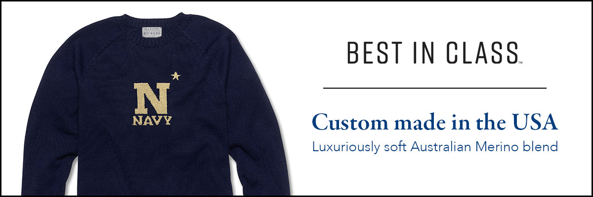 USNA Navy Blue and Gold Letter Sweater by M.LaHart