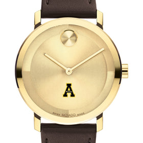Appalachian State University Men&#39;s Movado BOLD Gold with Chocolate Leather Strap Shot #1
