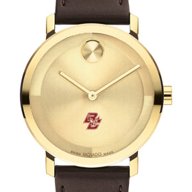 Boston College Men&#39;s Movado BOLD Gold with Chocolate Leather Strap Shot #1