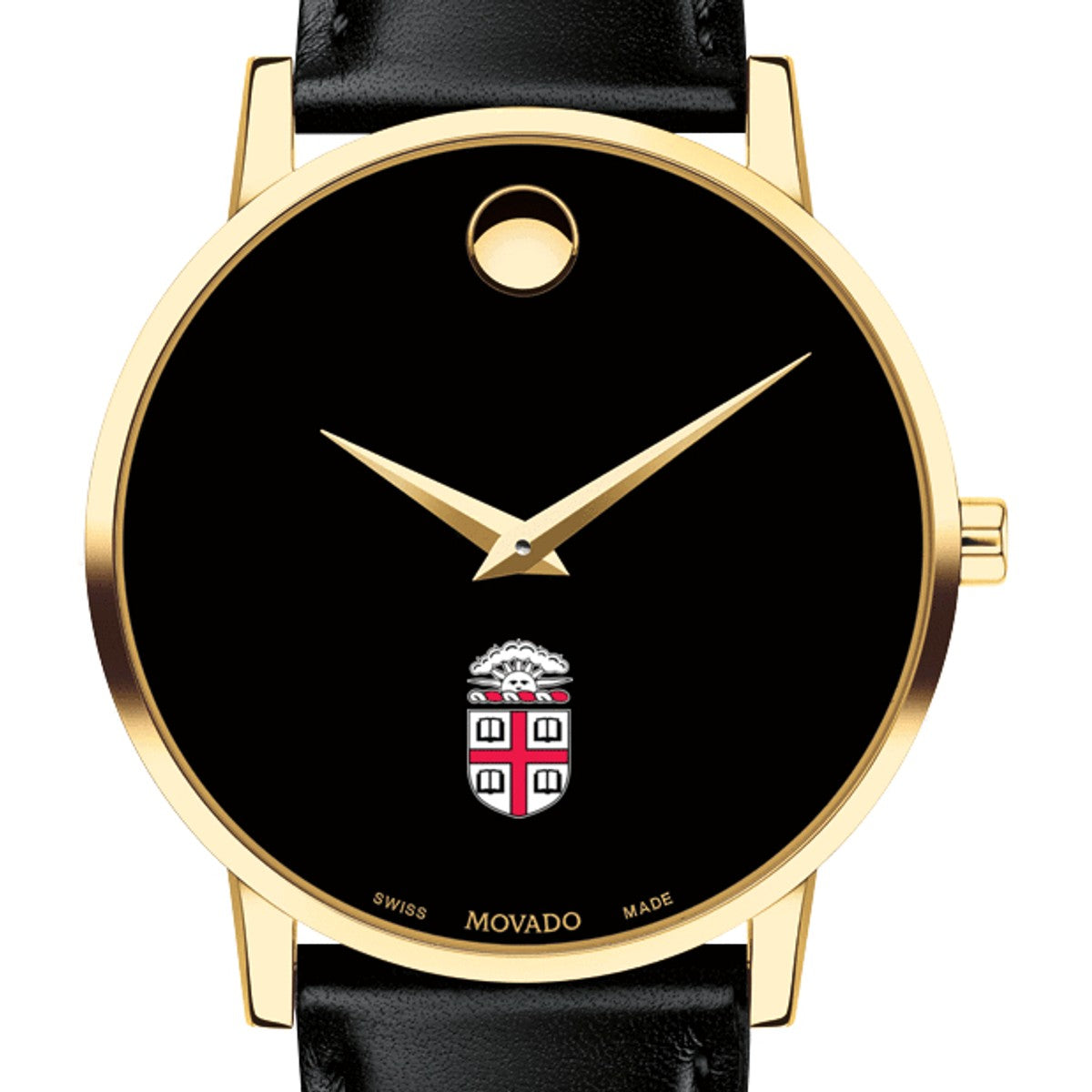 Movado Black and Gold Leather Strap Watch with Red Dial Accent Movado Museum Classic Automatic Gold Case Black Dial Leather  main image 4