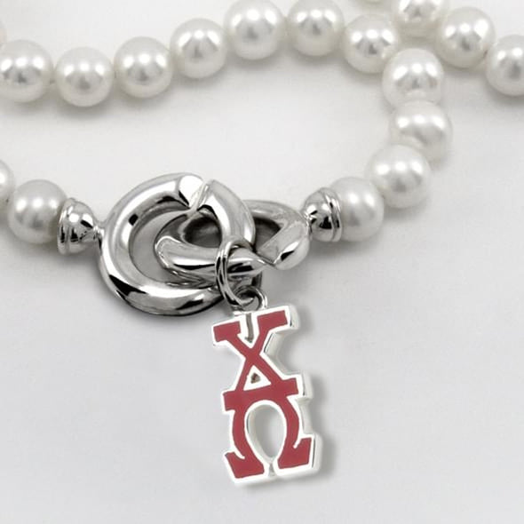 Chi Omega Pearl Necklace with Greek Letter Charm Shot #2