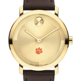 Clemson Men&#39;s Movado BOLD Gold with Chocolate Leather Strap Shot #1