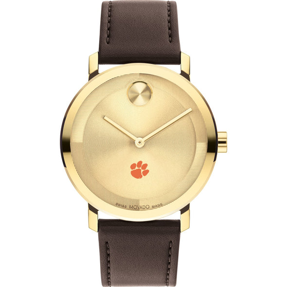 Clemson Men&#39;s Movado BOLD Gold with Chocolate Leather Strap Shot #2