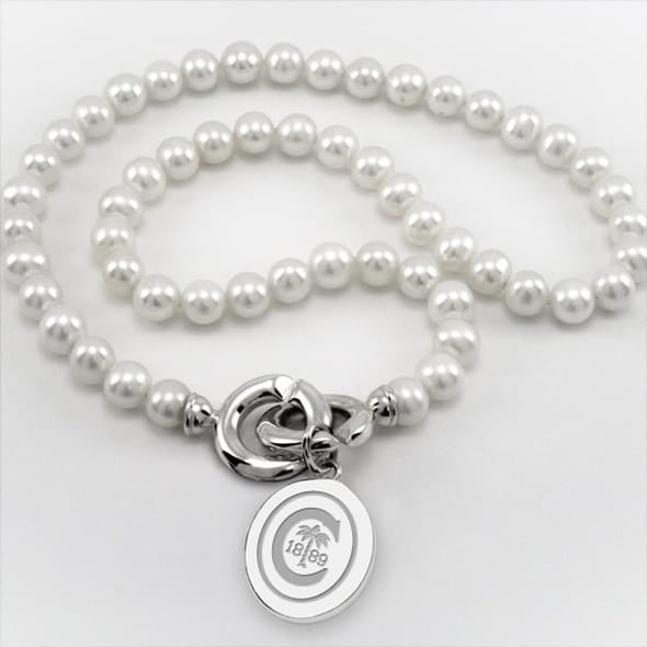 Clemson Pearl Necklace with Sterling Silver Charm Shot #1