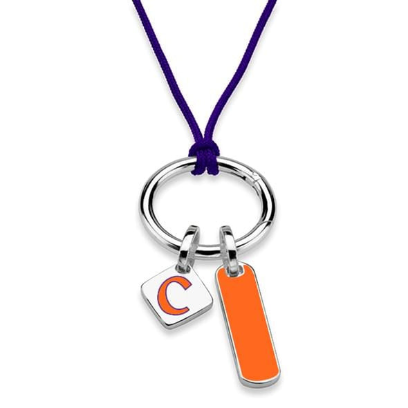 Clemson Silk Necklace with Enamel Charm &amp; Sterling Silver Tag Shot #2