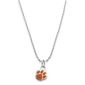Clemson Sterling Silver Necklace with Enamel Charm Shot #1