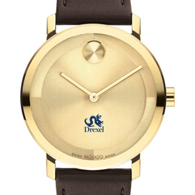 Drexel University Men&#39;s Movado BOLD Gold with Chocolate Leather Strap Shot #1