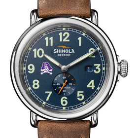 East Carolina University Shinola Watch, The Runwell Automatic 45 mm Blue Dial and British Tan Strap at M.LaHart &amp; Co. Shot #1