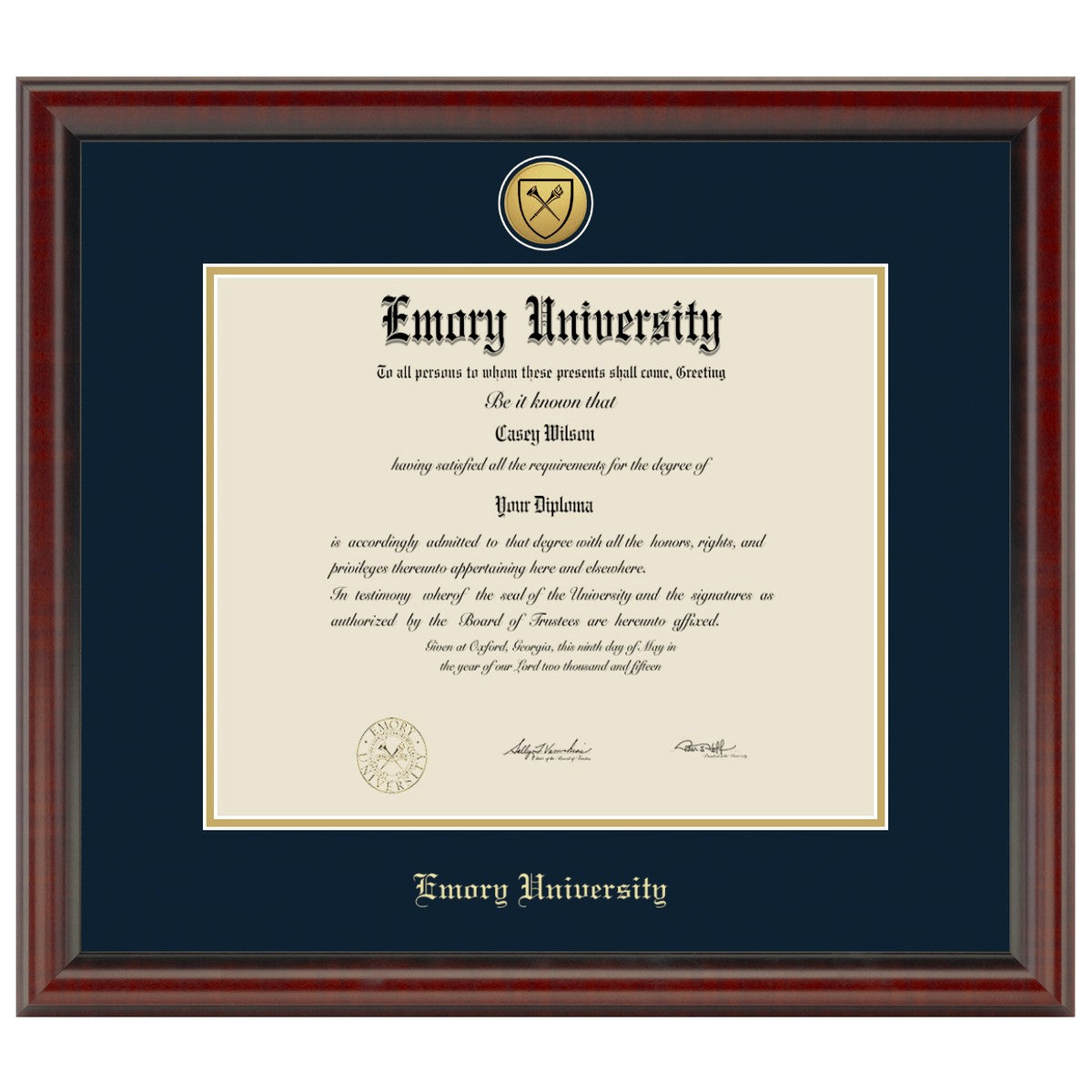 Official Emory Diploma Frame with Gold Medallion M.LaHart & Co.