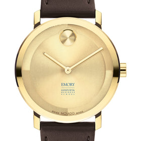 Emory Goizueta Business School Men&#39;s Movado BOLD Gold with Chocolate Leather Strap Shot #1