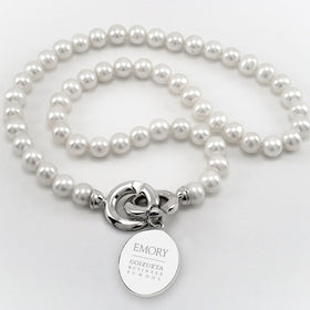 Emory Goizueta Pearl Necklace with Sterling Silver Charm Shot #1