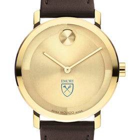 Emory University Men&#39;s Movado BOLD Gold with Chocolate Leather Strap Shot #1