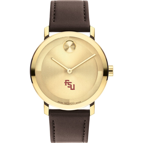 Florida State University Men&#39;s Movado BOLD Gold with Chocolate Leather Strap Shot #2