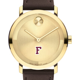 Fordham University Men&#39;s Movado BOLD Gold with Chocolate Leather Strap Shot #1