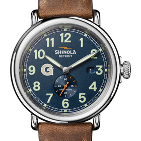 Georgetown University Shinola Watch, The Runwell Automatic 45 mm Blue Dial and British Tan Strap at M.LaHart &amp; Co. Shot #1