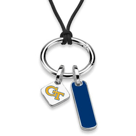 Georgia Tech Silk Necklace with Enamel Charm &amp; Sterling Silver Tag Shot #1