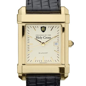 Holy Cross Men&#39;s Gold Quad with Leather Strap Shot #1