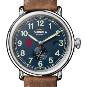 Indiana University Shinola Watch, The Runwell Automatic 45 mm Blue Dial and British Tan Strap at M.LaHart &amp; Co. Shot #1