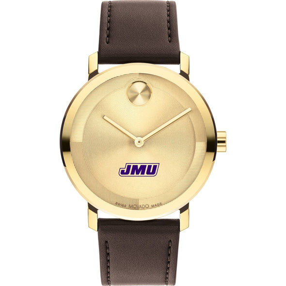 James Madison University Men&#39;s Movado BOLD Gold with Chocolate Leather Strap Shot #2