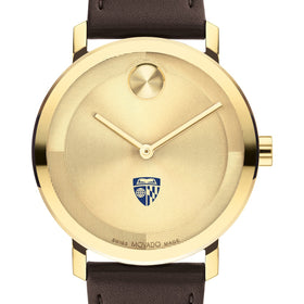 Johns Hopkins University Men&#39;s Movado BOLD Gold with Chocolate Leather Strap Shot #1