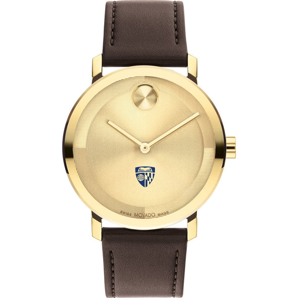 Johns Hopkins University Men&#39;s Movado BOLD Gold with Chocolate Leather Strap Shot #2