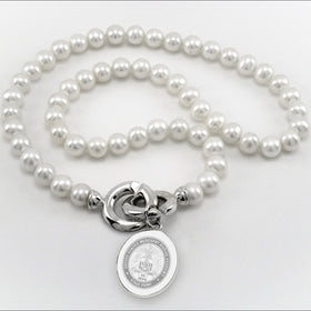 Merchant Marine Academy Pearl Necklace with Sterling Silver Charm Shot #1