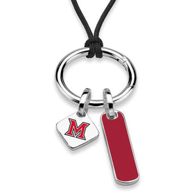 Miami University in Ohio Silk Necklace with Enamel Charm &amp; Sterling Silver Tag Shot #1