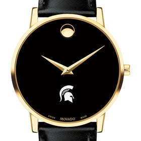 Michigan State Men&#39;s Movado Gold Museum Classic Leather Shot #1
