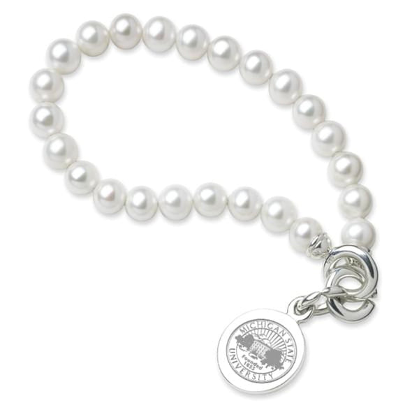 Michigan State Pearl Bracelet with Sterling Silver Charm Shot #1