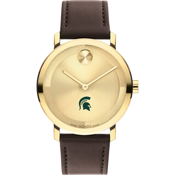 Michigan State University Men&#39;s Movado BOLD Gold with Chocolate Leather Strap Shot #2