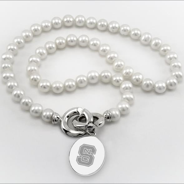 NC State Pearl Necklace with Sterling Silver Charm Shot #1