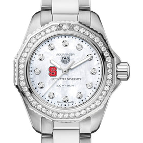 NC State Women&#39;s TAG Heuer Steel Aquaracer with Diamond Dial &amp; Bezel Shot #1