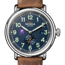 New York University Shinola Watch, The Runwell Automatic 45 mm Blue Dial and British Tan Strap at M.LaHart &amp; Co. Shot #1
