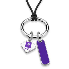 New York University Silk Necklace with Enamel Charm &amp; Sterling Silver Tag Shot #1