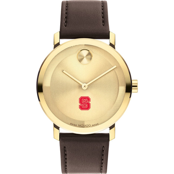 North Carolina State Men&#39;s Movado BOLD Gold with Chocolate Leather Strap Shot #2