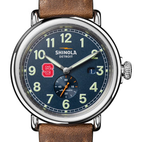 North Carolina State Shinola Watch, The Runwell Automatic 45 mm Blue Dial and British Tan Strap at M.LaHart &amp; Co. Shot #1
