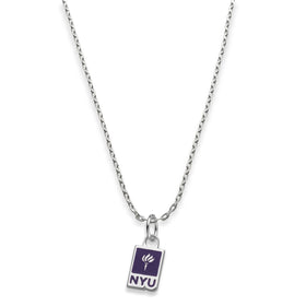 NYU Sterling Silver Necklace with Enamel Charm Shot #1