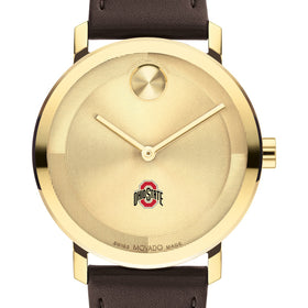Ohio State University Men&#39;s Movado BOLD Gold with Chocolate Leather Strap Shot #1