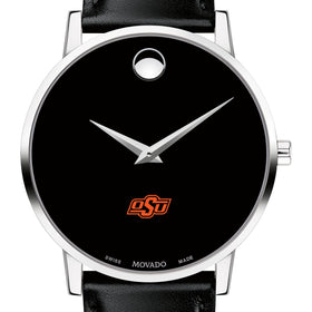 Oklahoma State Men&#39;s Movado Museum with Leather Strap Shot #1