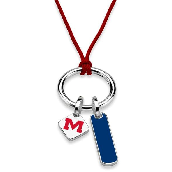 Ole Miss Silk Necklace with Enamel Charm &amp; Sterling Silver Tag Shot #2