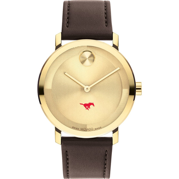 Southern Methodist University Men&#39;s Movado BOLD Gold with Chocolate Leather Strap Shot #2