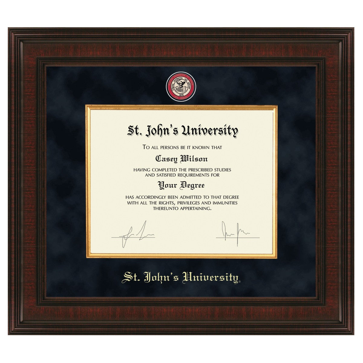 St. John's University Juris Doctor Diploma Frame Excelsior