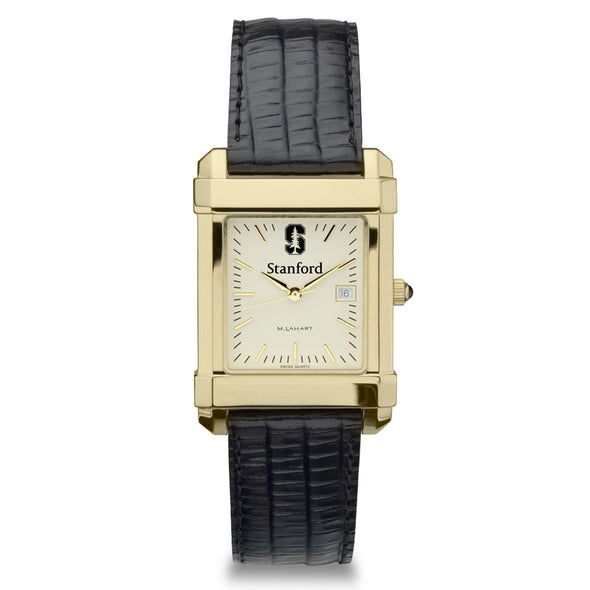 Stanford Men&#39;s Gold Quad with Leather Strap Shot #2