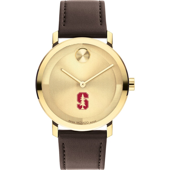 Stanford University Men&#39;s Movado BOLD Gold with Chocolate Leather Strap Shot #2