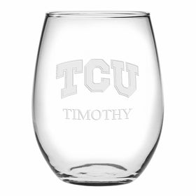 TCU Stemless Wine Glasses Made in the USA - Set of 4 Shot #1