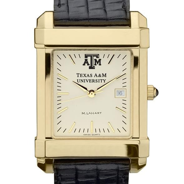 Texas A&amp;M Men&#39;s Gold Quad with Leather Strap Shot #1