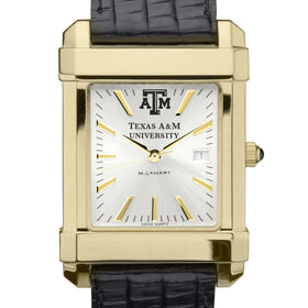 Texas A&amp;M Men&#39;s Gold Watch with 2-Tone Dial &amp; Leather Strap at M.LaHart &amp; Co. Shot #1