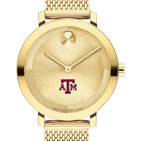 Texas A&amp;M University Women&#39;s Movado Bold Gold with Mesh Bracelet Shot #1