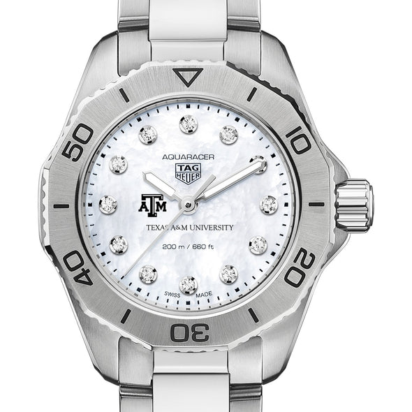 Texas A&amp;M Women&#39;s TAG Heuer Steel Aquaracer with Diamond Dial Shot #1
