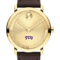 Texas Christian University Men's Movado BOLD Gold with Chocolate Leather Strap Shot #1